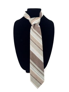 ✨Vintage Quo Vadis Men's Striped Tie Brown Sage Tan Textured Retro 70s Disco✨